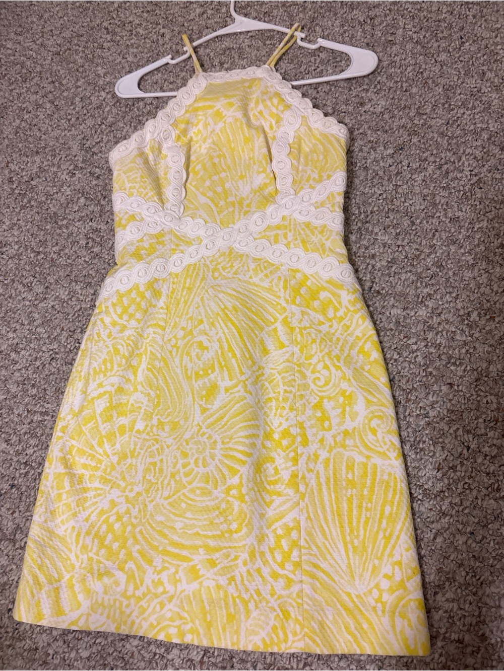 Lilly Pulitzer Yellow and White Halter Shell-Print Mini Dress